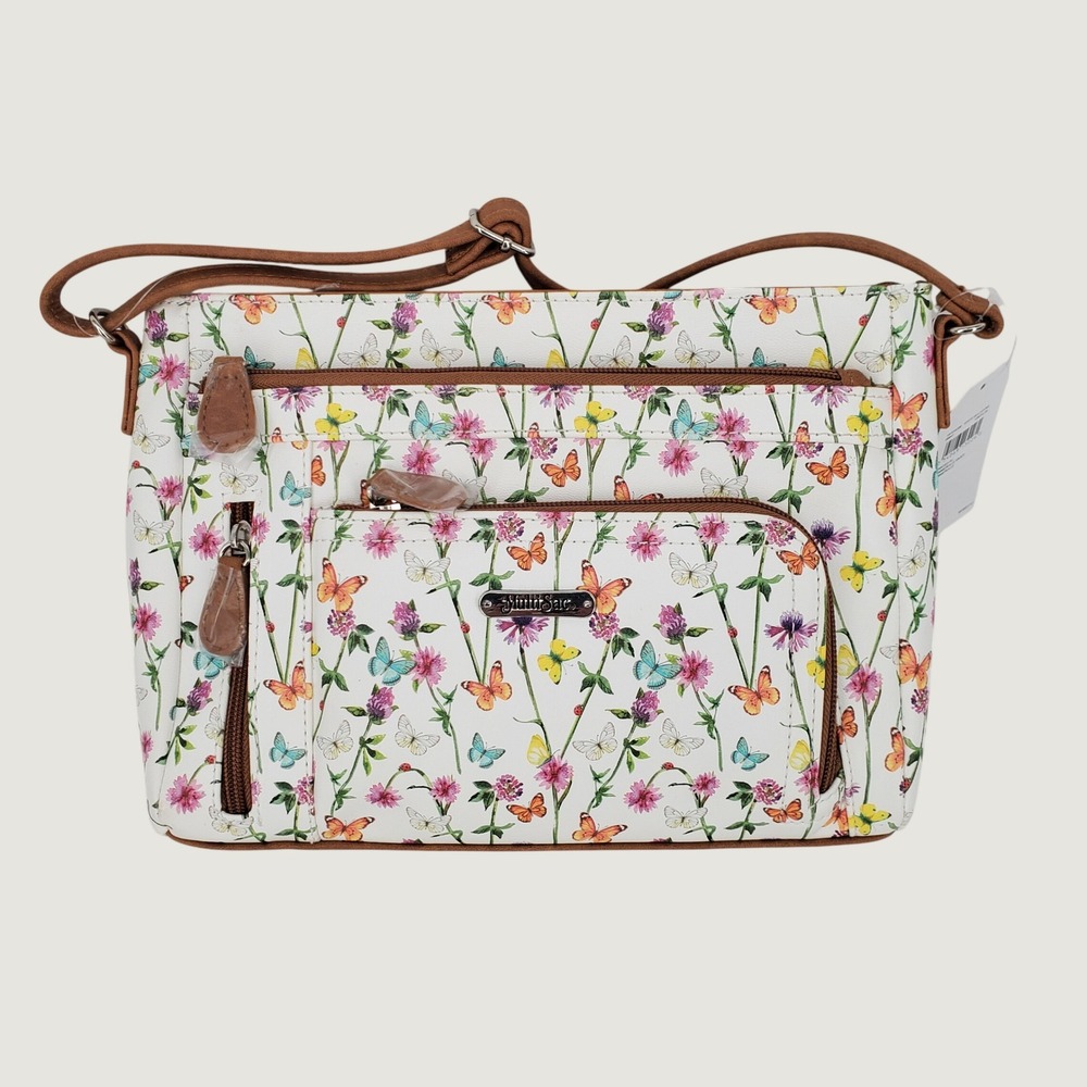 MultiSac Summerville Crossbody Bag White Belladona Floral Butterfly Printed PU